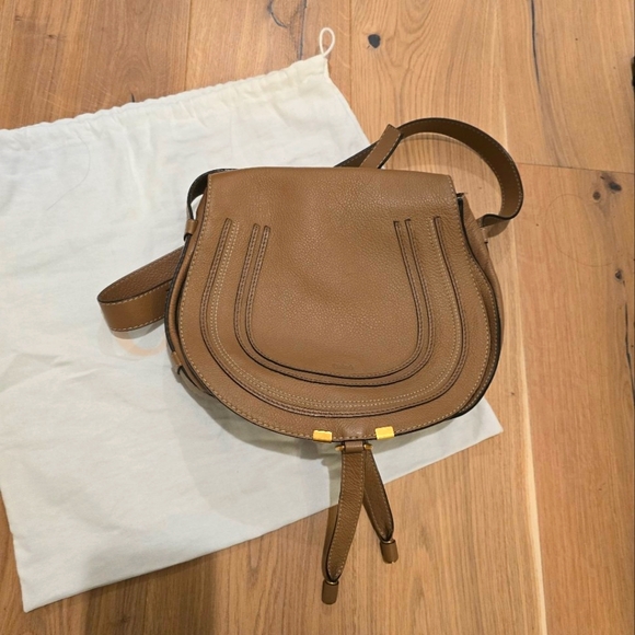 Chloe Marcie Medium Saddle Bag - Tan - Picture 1 of 11
